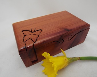 Wooden butterfly gift, cedar wood, present for gardener, nature lover, unique handmade box, puzzle box, gift for mom or grandmother