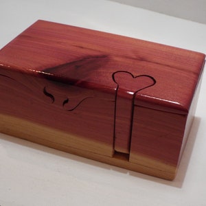 Red cedar puzzle box, live edge box w/ heart key, cedar stash, jewelry, band saw, treasure box, wood anniversary gift, gift for him/her image 7