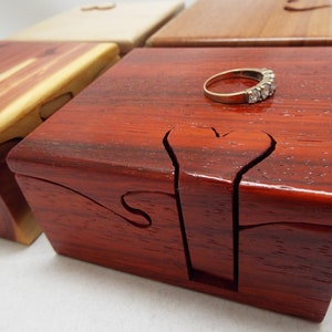 Wood Anniversary Puzzle Box, Handmade Stash Box with Heart Key