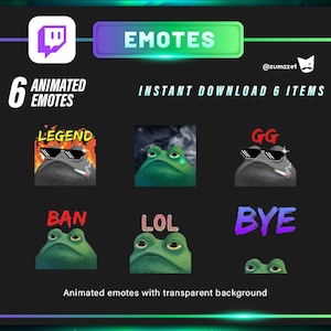 6 ANIMOWANYCH zestawów emotikonów żaby dla Twitch, Streamer, Gaming, Streaming, Emotes Stream, Reakcja Twitch Emote