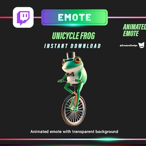 ANIMATED Unicycle Frog Emote for Twitch, Streamer, Gaming, Streaming, Toad Stream Emotes, Gamer Emotes, Green Froggy Emote