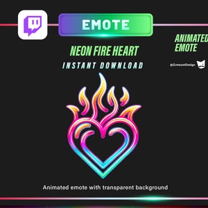 ANIMATED Neon Heart on Fire  Emote  for Twitch, Streamer, Gaming, Streaming, Stream Emotes, Love Emote