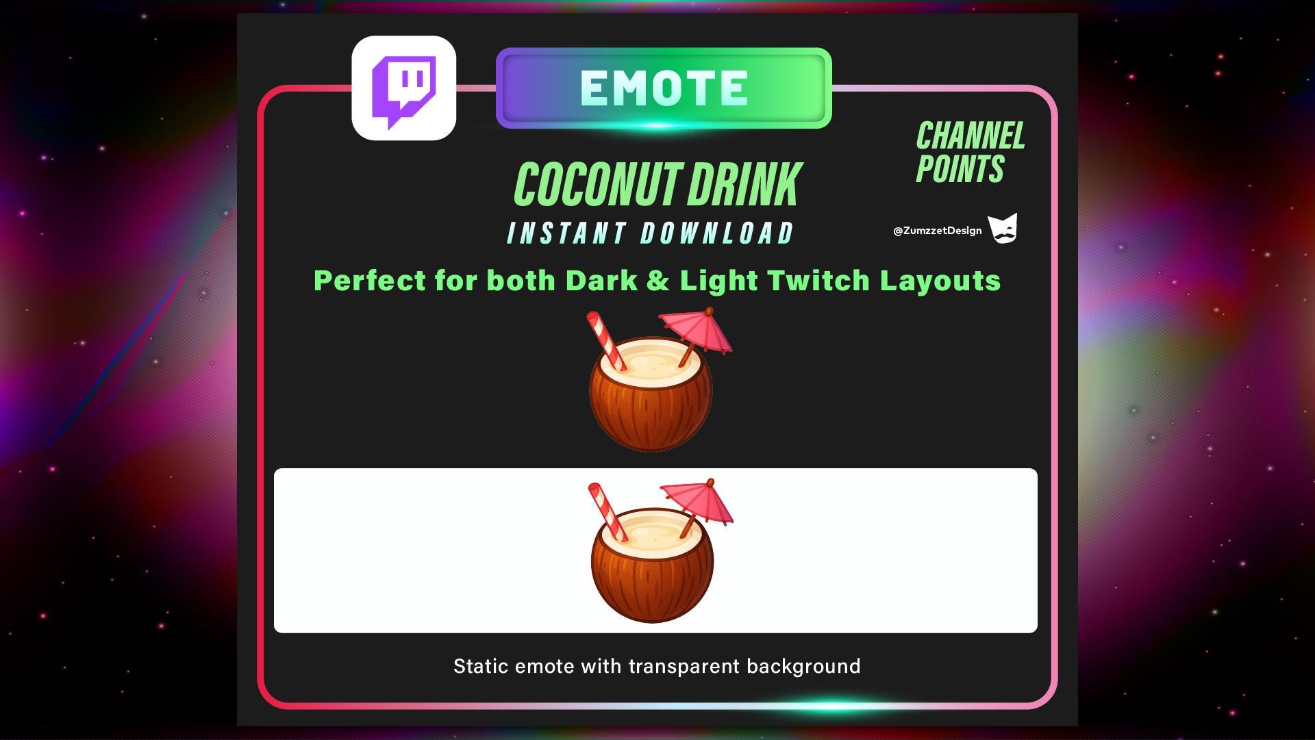 Coconut Drink Twitch Emote: Summer Streamer Channel Point (digital ...