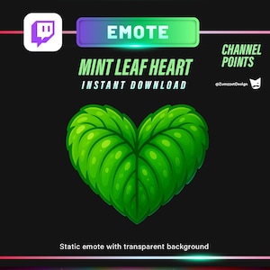 Static Mint Leaf Heart Twitch Channel Point Emote – Static PNG for Nature Vibes, Eco Love & Green Stream Themes