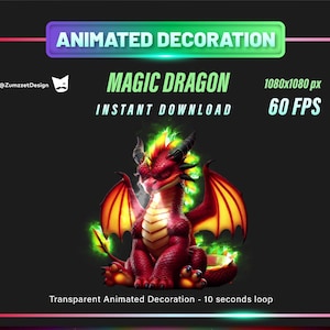 ANIMATED Magic Dragon  Stream Decoration, Fantasy  Decoration, Transparent Background WEBM Seamless Loop, Streaming Assets