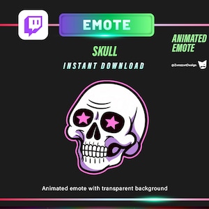 ANIMATED Skull Emote for Twitch, Streamer, Gaming, Streaming, Stream Emotes, Horror Emote, Skeleton Emote
