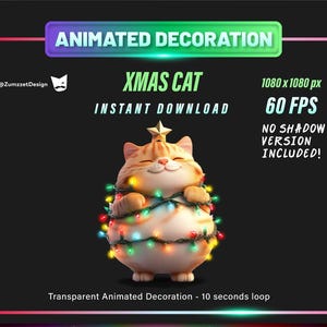 ANIMATED Xmas Christmas Cat Stream Decoration, Winter Emote Decoration, Cat Vtuber Decoration Overlay, Streaming Assets