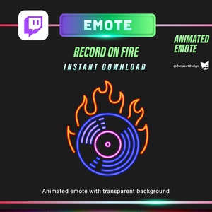 ANIMATED Neon Record on Fire Emote for Twitch, Streamer, Gaming, Streaming, Stream Emotes, Gamer Emote, Glowing Emote, Music Emote, Dj Emote