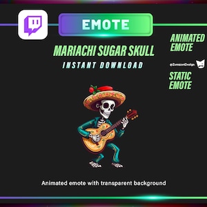 ANIMATED + STATIC Sugar Skull Emote  for Twitch, Gaming, Streaming, Stream Emotes, Skeleton Emote, Skull Emote
