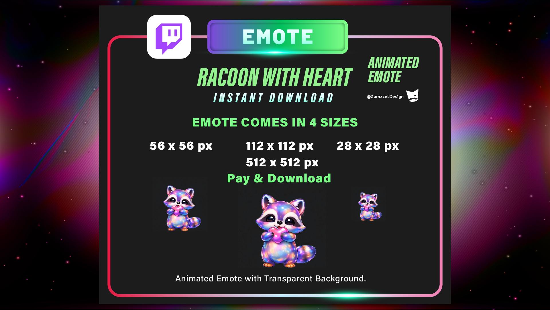 Love React Raccoon Animated Twitch Emote | Cute Reaction Emote - Etsy