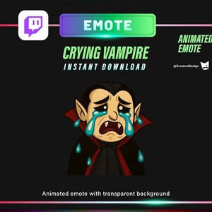 ANIMATED Crying in Distress Vampire Character Emote Twitch, Streamer, Gaming, Streaming, Stream Emotes, Sad React Emote