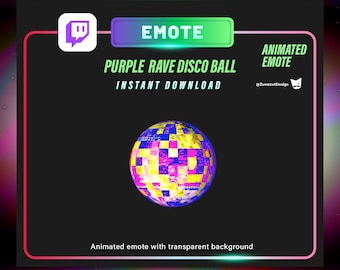 Emote animado de bola de discoteca morada para Twitch (archivo zip digital)