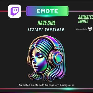 ANIMATED Neon DJ Rave Girl Emote for Twitch, Streamer, Gaming, Streaming, Stream Emotes, Gamer Emote, Glowing Emote