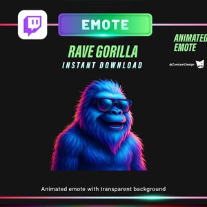 ANIMATED Gorilla Emote for Twitch, Streamer, Gaming, Streaming, Stream Emotes, Glowing Emote, Music Emote