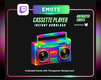 Animated Glowing Cassette Player Emote for Twitch: Music Streamer (Digital File)