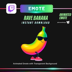 ANIMATED Rave Dancing Banana Emote for Twitch, Streamer, Rave EdM, Music Streamer, Dj Stream Emotes, Glowing Emote