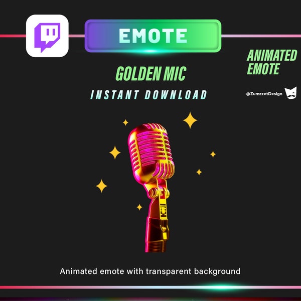 ANIMATED Golden Microphone Emote for Twitch, Streamer, Streaming, Stream Emotes, Gamer Emote, DJ Emote, Music Emote