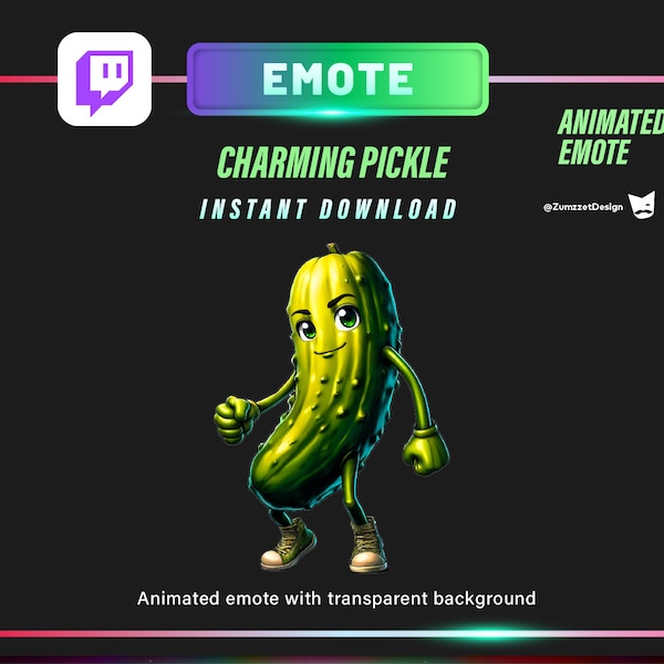 ANIMATED Pickle Emote for Twitch, Streamer, Gaming, Streaming, Stream Emotes, Reaction Twitch Emote