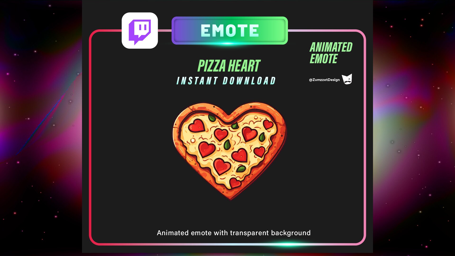 ANIMATED STATIC Pepperoni Pizza Heart Emote for Twitch, Streamer, Gaming, Streaming, Stream