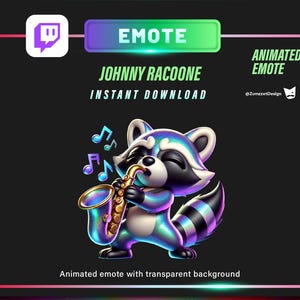 ANIMATED Saxophone Racoon Emote Set for Twitch, Streamer, Stream Emotes, Party Emotes, Jazz Emotes, Music Emote, Dancing Emote