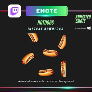 ANIMATED Raining Hot Dogs Emote  for Twitch, Streamer, Gaming, Streaming, Stream Emotes, Gamer Emote