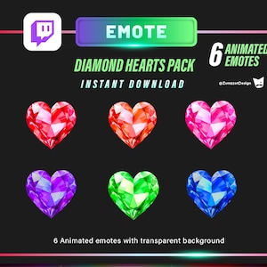 ANIMATED Diamond Heart Pack for Twitch, Streamer, Gaming, Streaming, Stream Emotes, Love Emote, Valentines Emote, Neon Emote