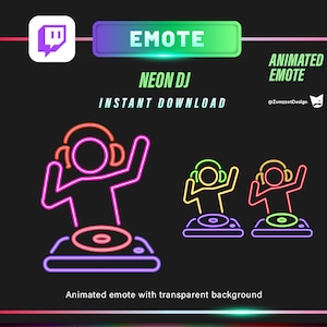 ANIMATED Neon DJ Emote for Twitch, Streamer, Gaming, Streaming, Stream Emotes, Gamer Emote, Glowing Emote