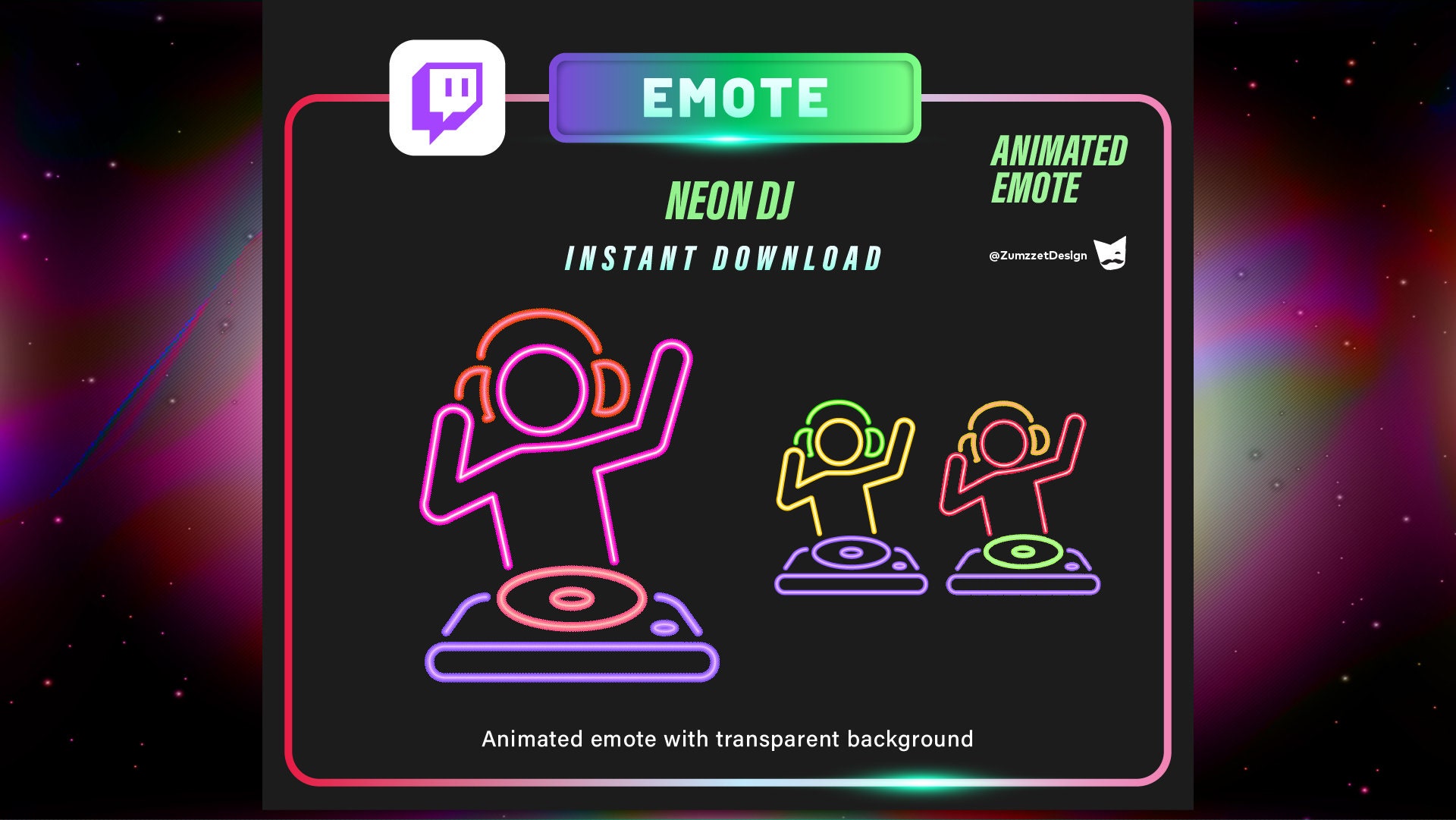 ANIMATED Neon DJ Emote for Twitch, Streamer, Gaming, Streaming, Stream Emotes, Gamer Emote, Glowing Emote