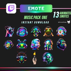 ANIMATED 13 Music Pack Emotes for Twitch, Streamer, Gaming, Streaming, Stream Emotes, Rave Emote, Music Emote, Headphones Emote