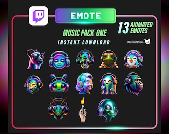Animated Music Emotes for Twitch - 13 Rave Streamer Pack (Digital Download)