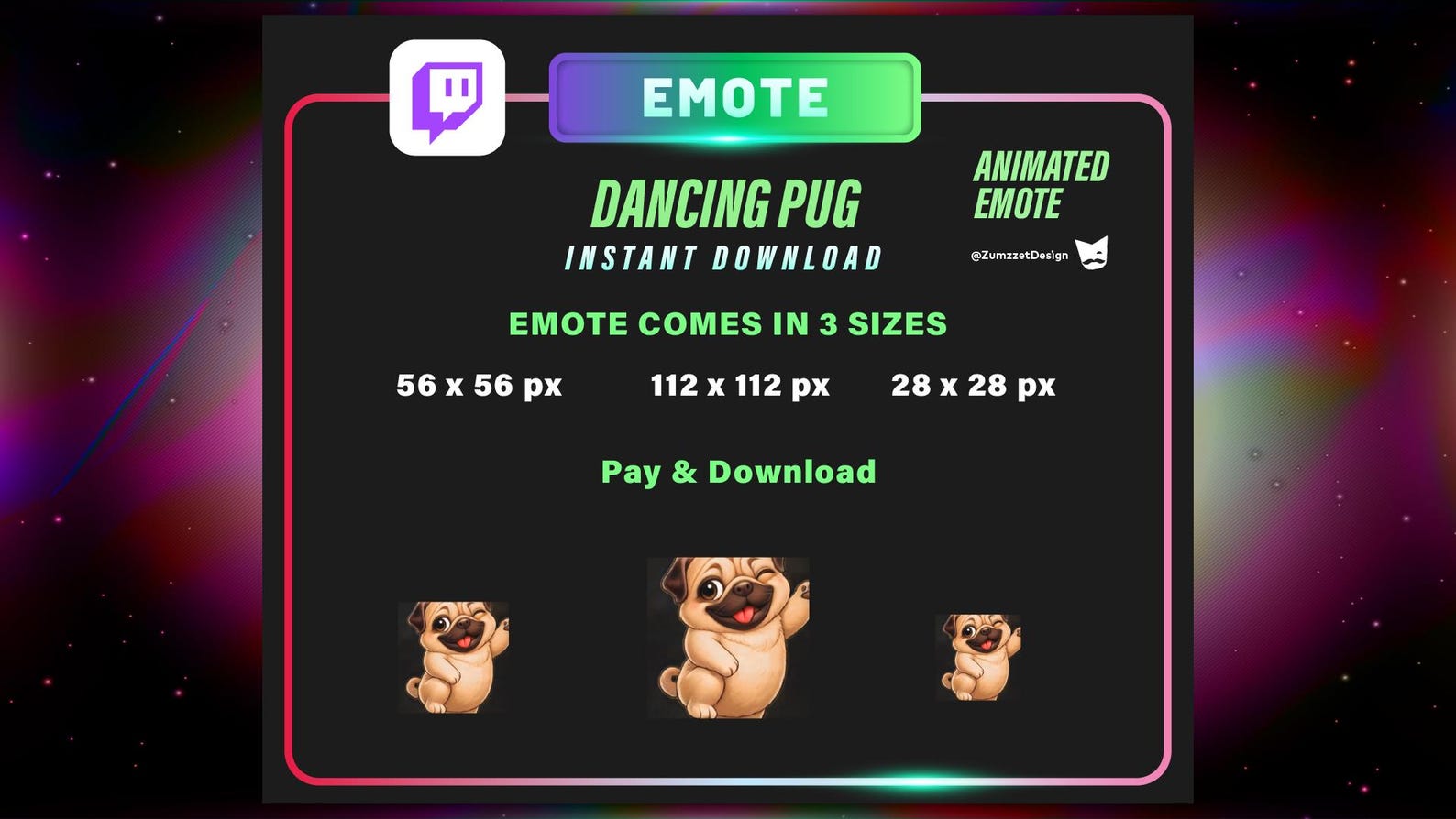 Animated Dancing Pug Twitch Emote, Neon Rave Design, Dj, Cute Doggy ...