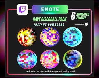 Paquete de emoticonos animados de bola de discoteca para Twitch / Emoticonos para streamers de DJ de rave