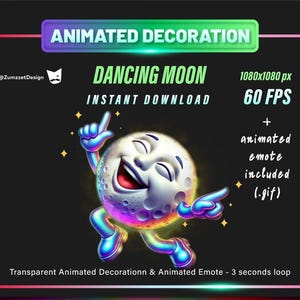 ANIMATED EMOTE & DECORATION  Neon Dancing Moon for Twitch, Streaming,  Stream Emotes, Music Emotes, Glowing Emote, Dancing Emote