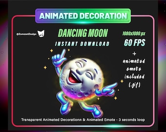 Neon Dancing Moon Animated Emote & Decoration (Digital Download)