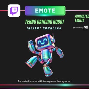 ANIMATED Neon Disco Techno Rave Robot Emote for Twitch, Streamer, Party Emote, Streaming, Stream Emotes, Glowing Emote, Dancing Emote