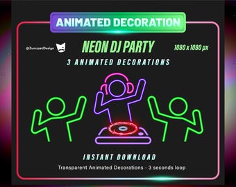 Neon DJ Party Animated Stream Overlay (Digital File)