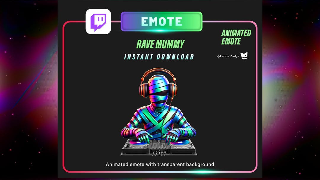 ANIMATED DJ Neon Rave Mummy Emote for Twitch, Streamer, Halloween Emote ...
