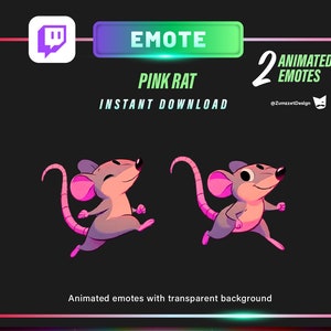 ANIMATED 2 Pink Rat Emote for Twitch, Streamer, Gaming, Streaming, Stream Emotes, Mouse Emote, Rodent Emote. Dancing Emote, Running Emote