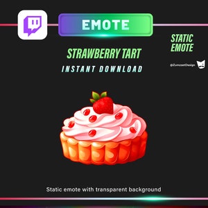 Zestaw emotikon STATIC Strawberry Tart dla Twitch, Streamer, Gaming, Streaming, Emotikony Stream, Emotikony Gracza, Emotikony Jedzenia, Emotikony Deseru