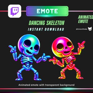 ANIMATED Rave Dancing Skeleton Emote for Twitch, Streamer, Gaming, Streaming, Stream Emotes, Glowing Emote, Music Emote