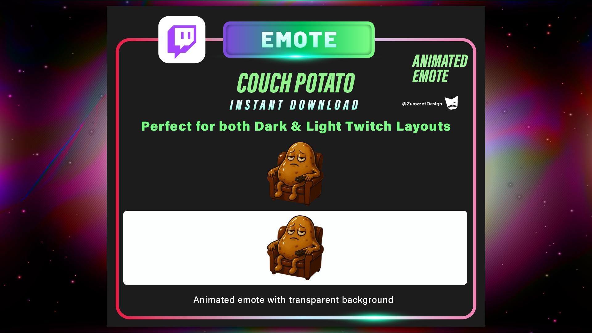 Potato Stramer Code Animated Couch Potato Emote: Funny Twitch Streamer Reaction (digital ...