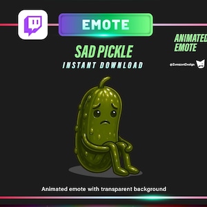 ANIMATED Sad Dill Pickle Emote Twitch, Streamer, Gaming, Streaming, Stream Emotes, Reaction Emote, Sad Crying Emote