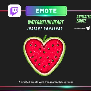 ANIMATED Watermelon Heart Emote, Emote for Twitch, Streamer, Gaming, Streaming, Stream Emotes, Heart Emote, Food Emote