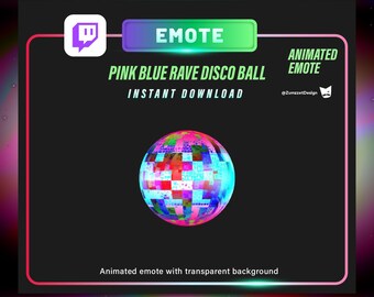 Emote de Twitch animado de bola de discoteca rosa y azul (descarga digital)