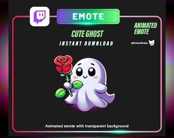 Animated Cute Ghost Emote with Flower, Twitch Streamer Emotes (Digital File)