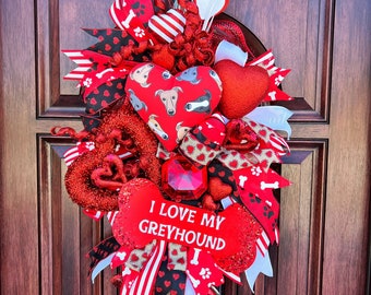 I Love My Greyhound Valentine’s Day Door Swag/ Greyhound Wreath/ Greyhounds/ Door Decor/ Sighthounds/ Dog Lovers