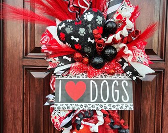 Valentine’s Day I Love Dogs Door Swag/ Dog Lovers/ Dog Wreath/ Front Door