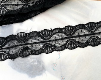 1m90 of old black cotton lace, couture lingerie doll creations