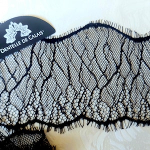 Très fine Dentelle festonnée noire, coupon de 3 mètres,  dentelle française très souple ,mariage,lingerie,créations, couture ,largeur 12  cm