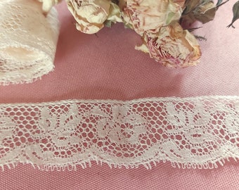 Old Valenciennes ecru cotton lace, 2 meter coupon, 1960s couture lingerie layette creations